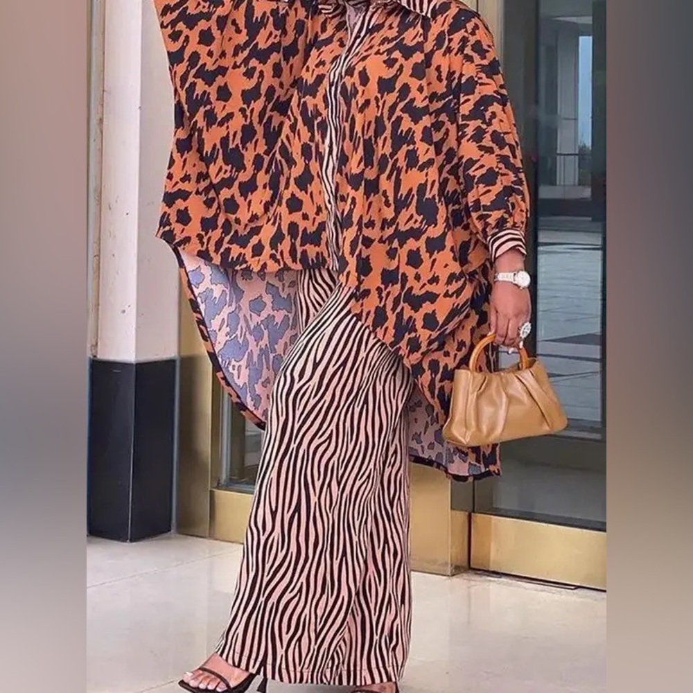 Fashion Print Style Shirt Wide-Leg Pants Two-Piece Set